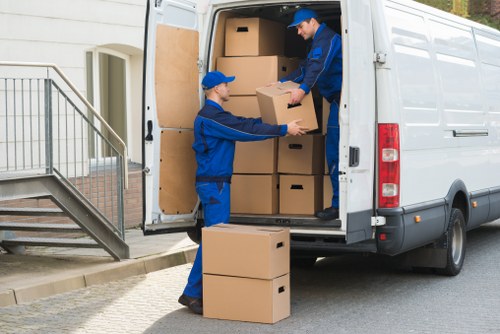 Packed moving boxes and furniture protection for a Knightsbridge property move