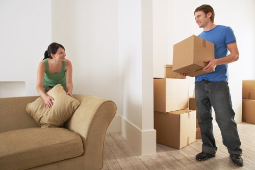 Professional office movers handling desks and equipment in Knightsbridge